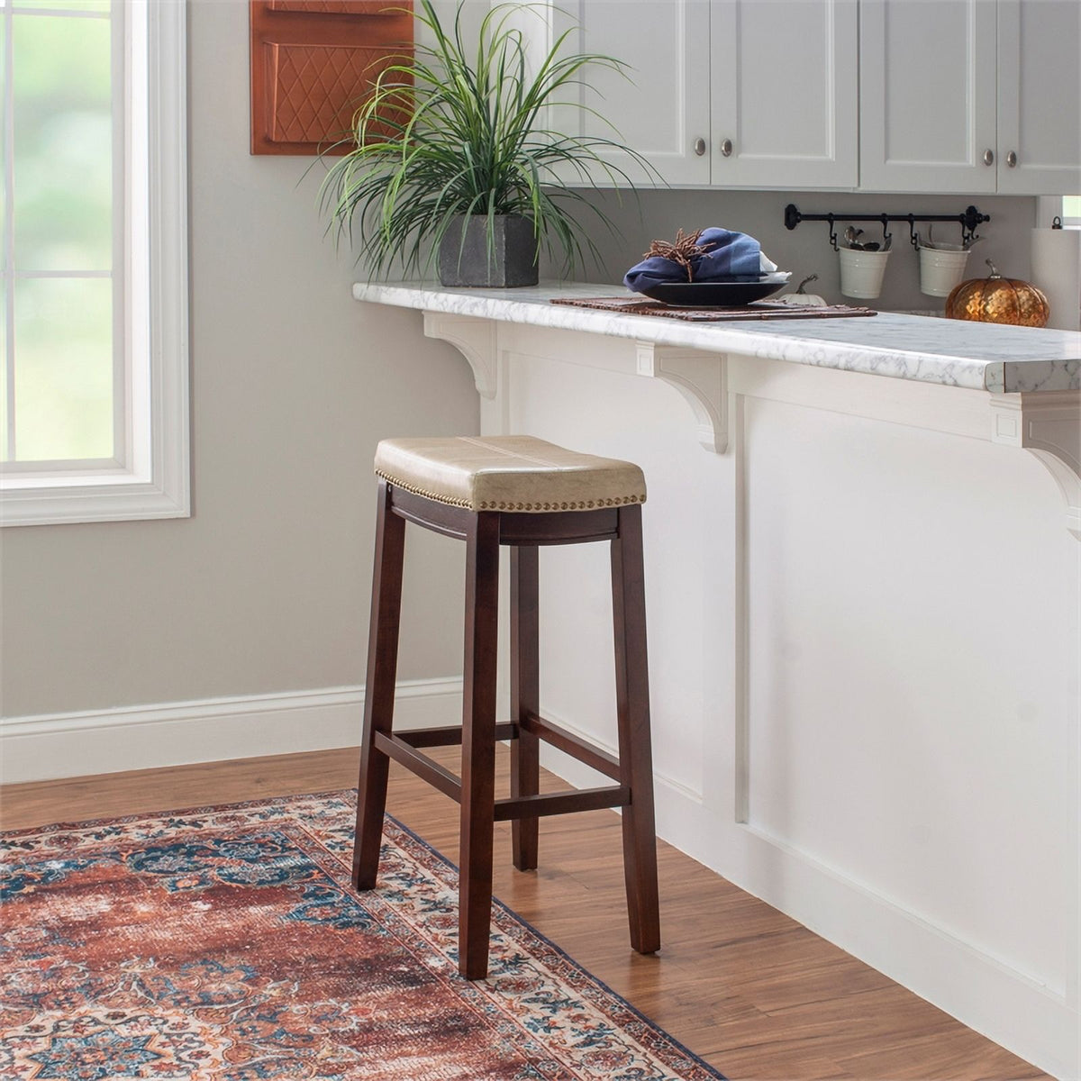 Beige Wood Faux Leather Bar Stool P29157