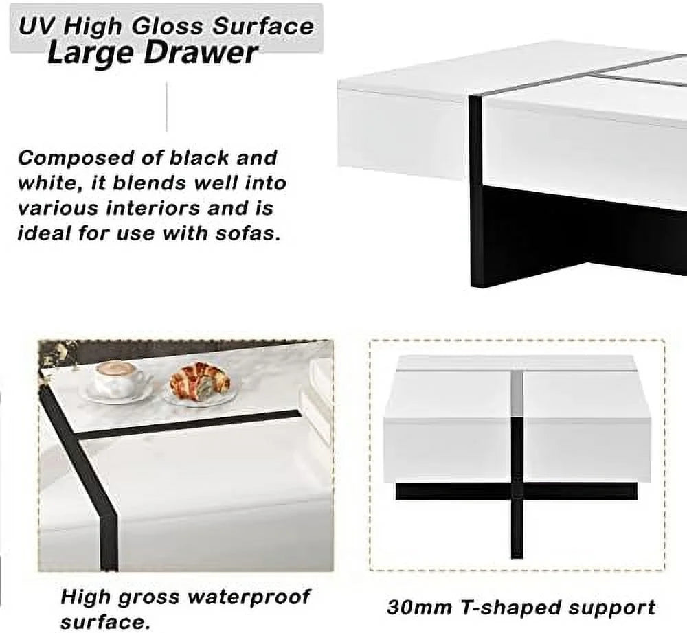 LED Coffee Table 31.5 Inch High Gloss with 16-Color Light and Remote Control U618943
