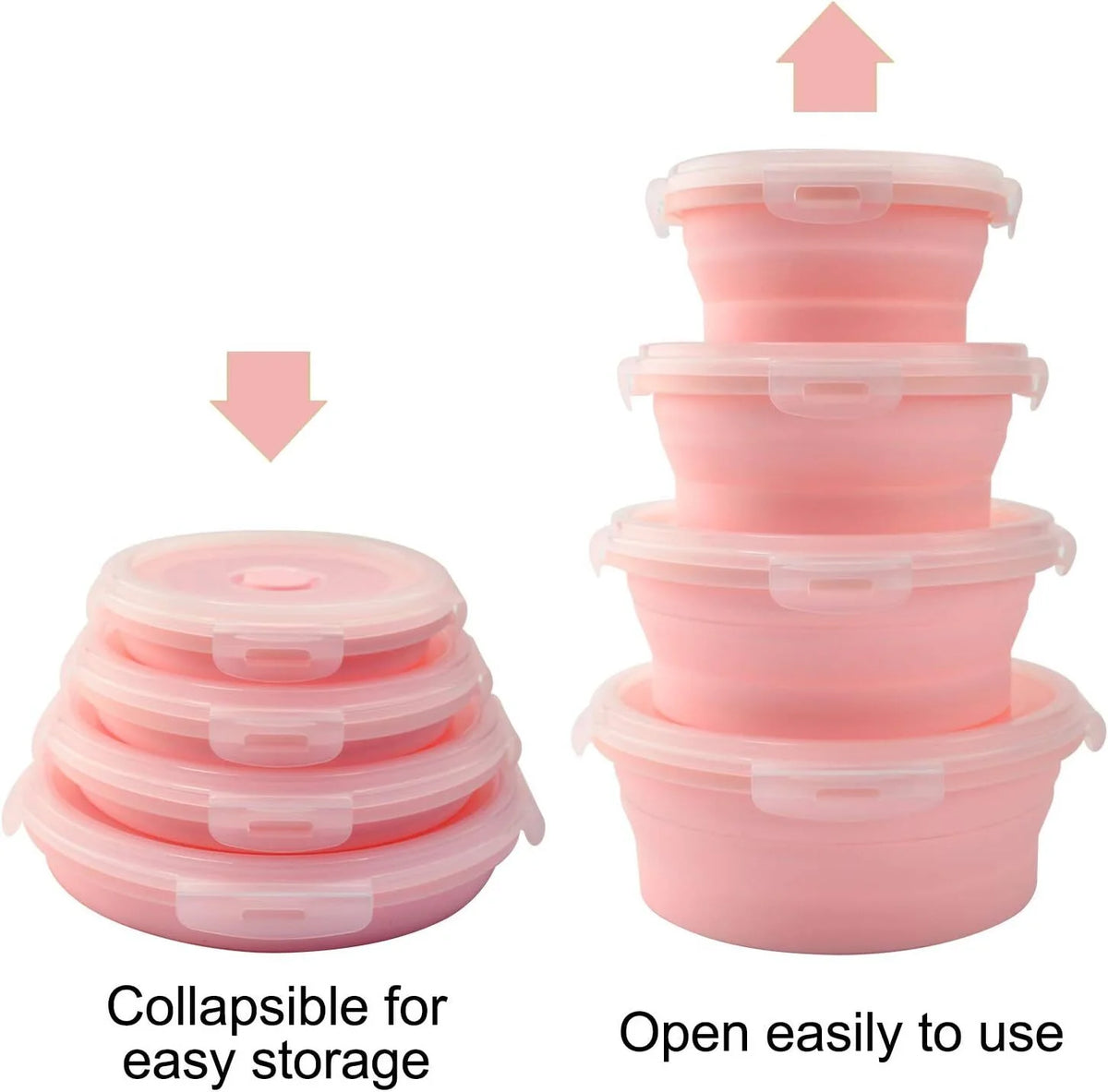 Pink Silicone Collapsible Food Storage Containers, Set of 4 H91728