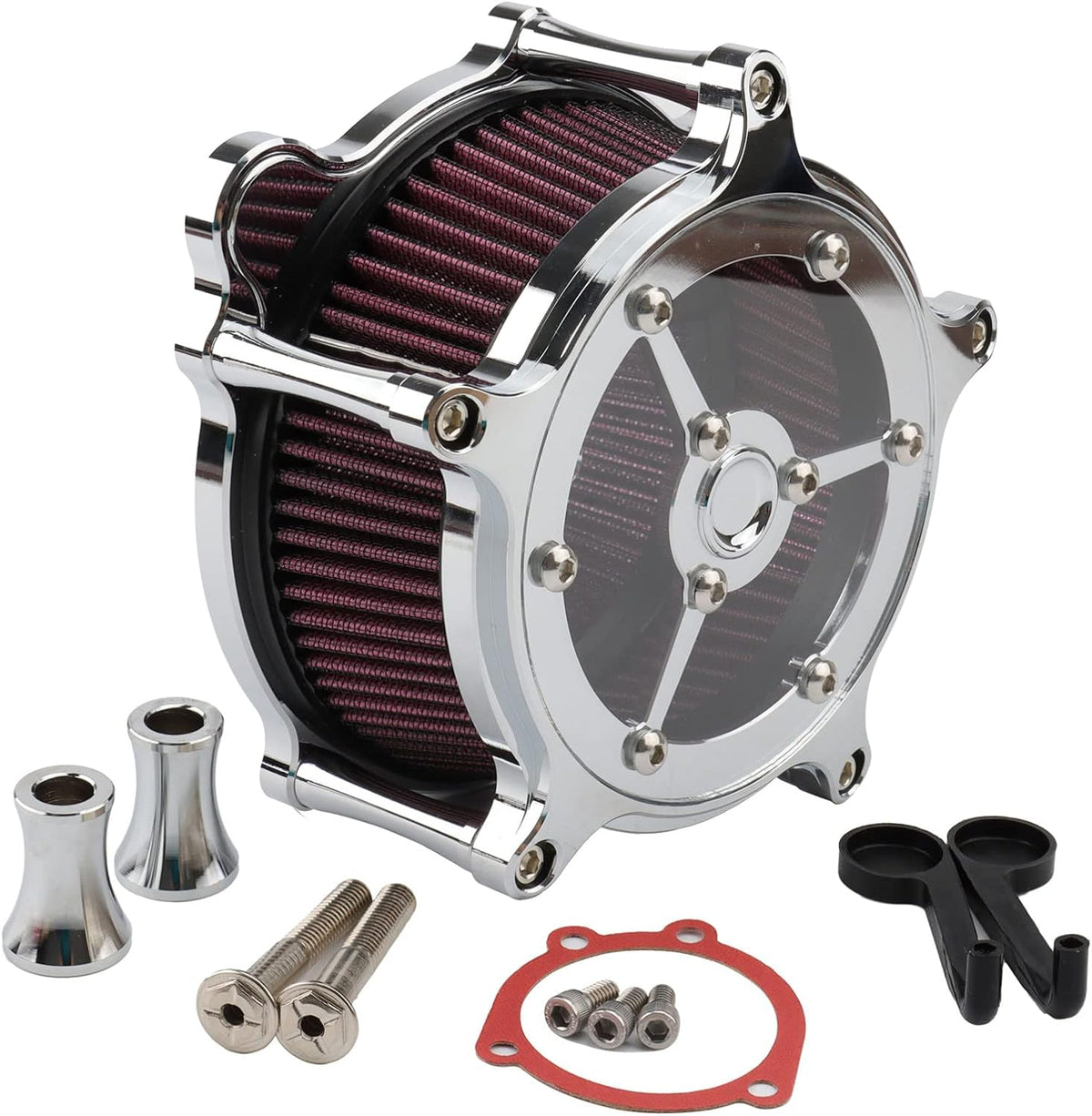 Motorcycle Air Cleaner Intake Filter System Kit Chrome H5115