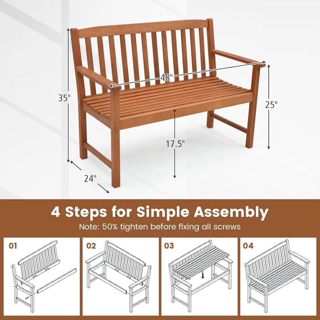 Eucalyptus Wood 2-Person Garden Bench with Backrest R4887