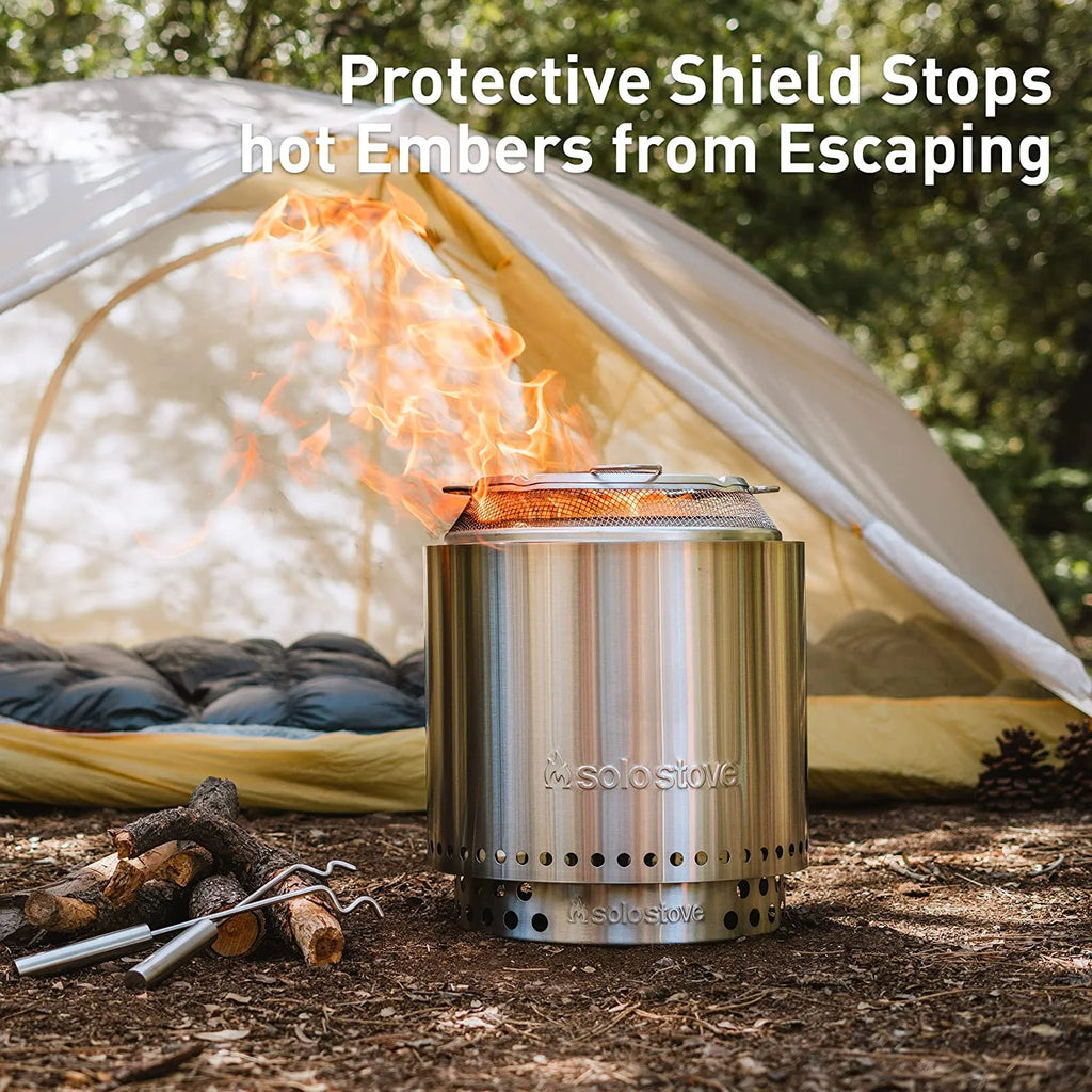 Ranger Smokeless Fire Pit with Stand, Shield and Shelter, Stainless Steel, H: 15.25in x Dia: 15in Y1880
