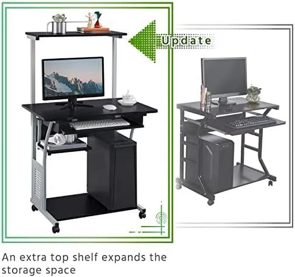 Black 3 Tier Computer Desk with Printer Shelf and Keyboard Tray I78109