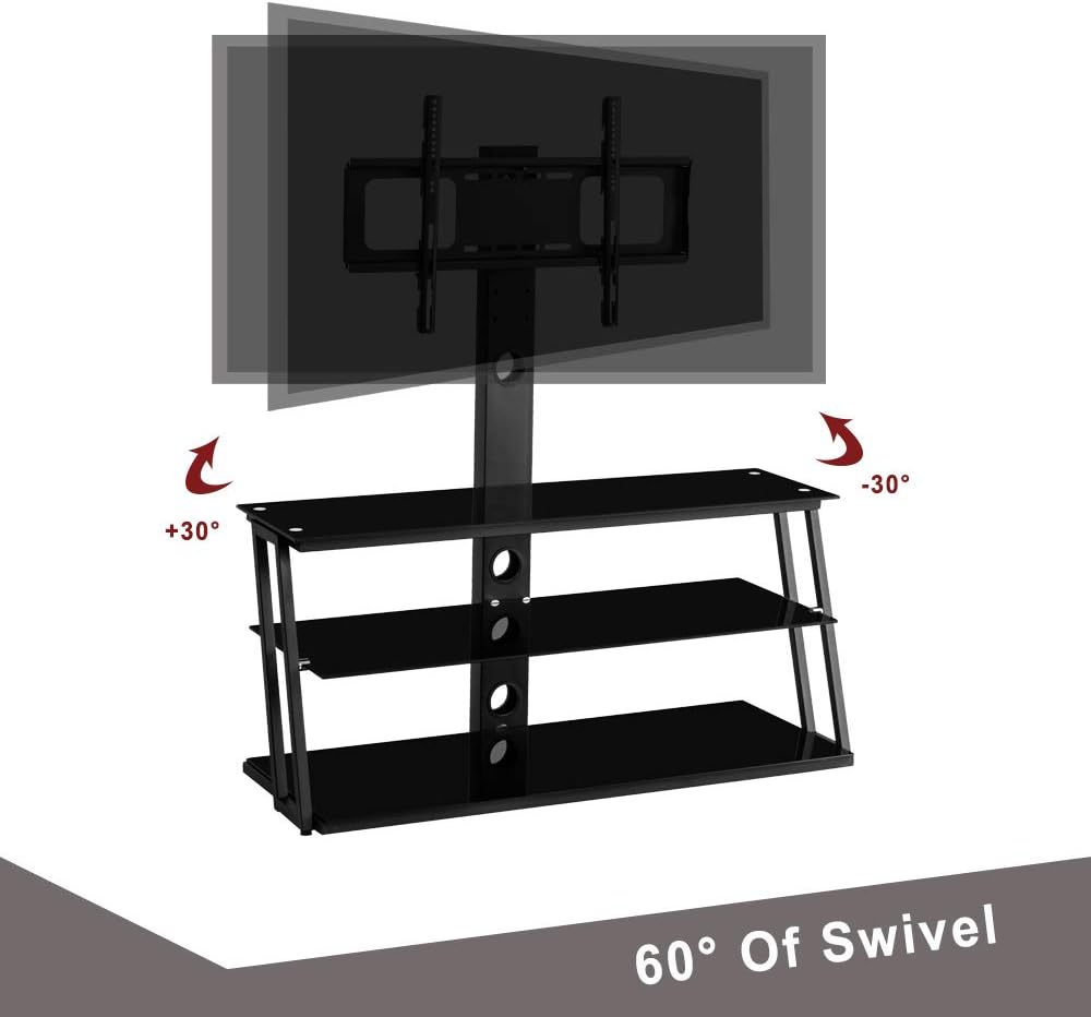 Angle and Height Adjustable Tempered Glass TV Stand, Black D285