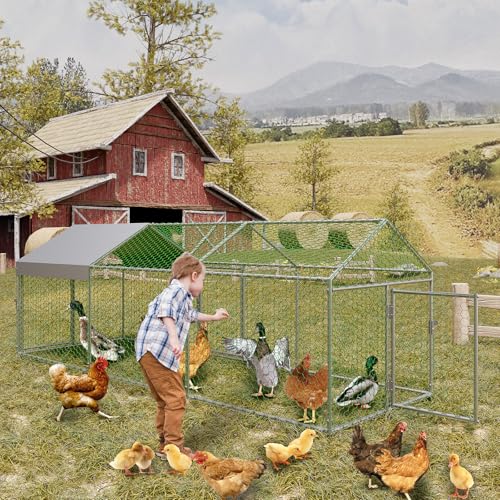 Large Metal Chicken Coop with Waterproof Anti-UV Cover B14410