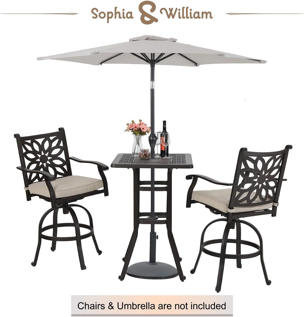3 Pieces Cast Aluminum Bar Set with 2 Swivel Bar Height Chairs and 1 Square Table G766239