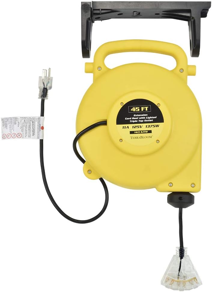 40 Ft 12/3 Retractable Extension Cord Reel with 3 Outlets T9848
