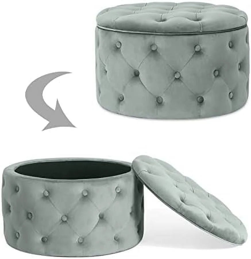 Round Velvet Button Tufted Ottoman Q609