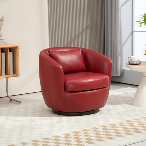 Light Beige PU Leather Swivel Barrel Chair with Hidden Storage D927