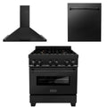30 In. Dual Fuel Range, Range Hood, Dishwasher in Black Stainless Steel Y536
