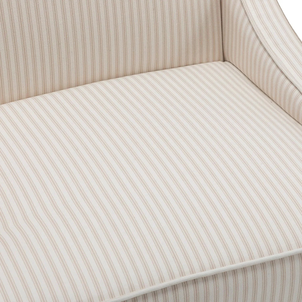 Cream and White Stripe Fabric Accent Chair with Wood Legs C2243