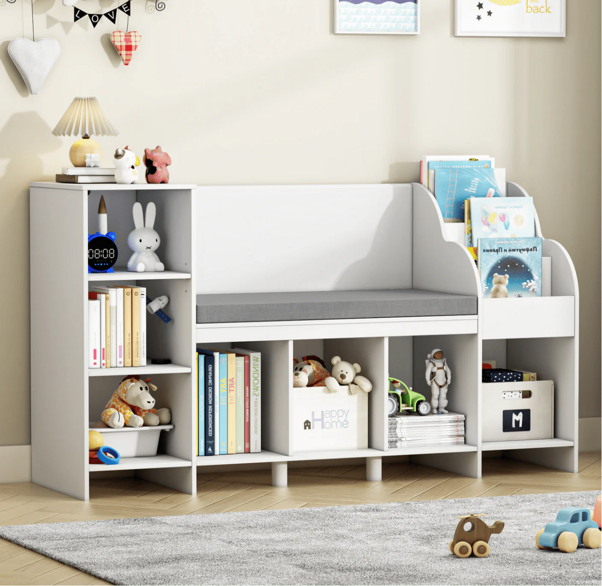 White Kids Bookshelf with Reading Nook F758