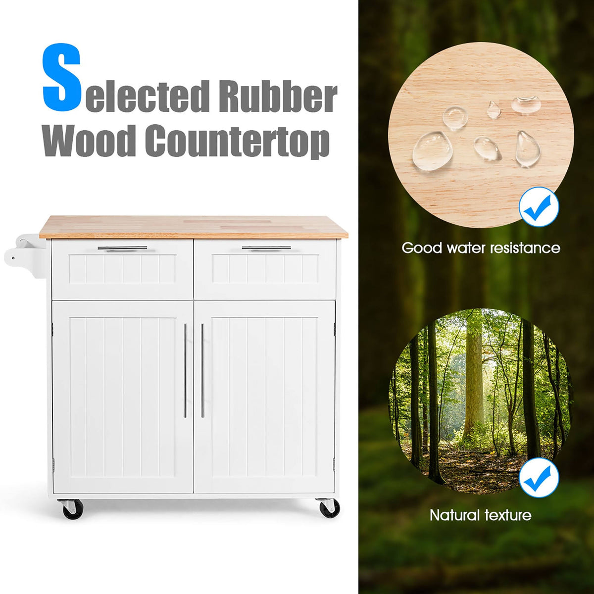 White Wood Rolling Kitchen Cart V676215