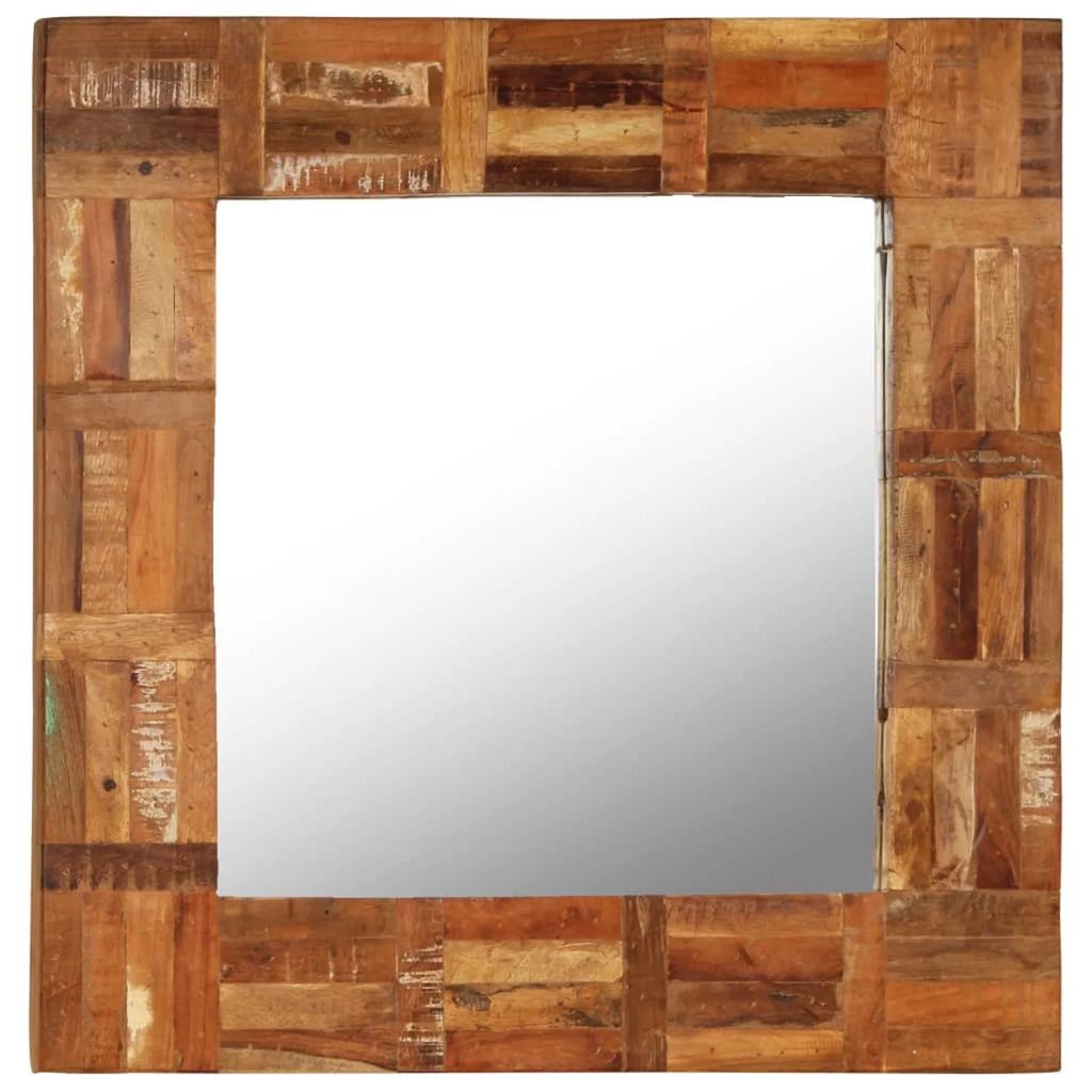 Reclaimed Wood Frame Glass Wall Mirror 23.6 x 23.6 Inches M434