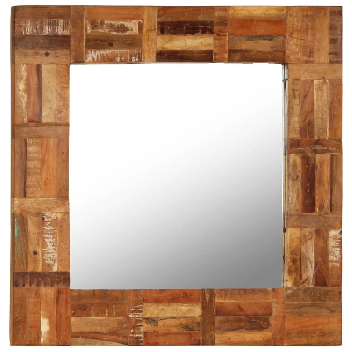 Reclaimed Wood Frame Glass Wall Mirror 23.6 x 23.6 Inches M434