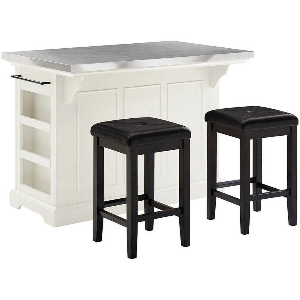 White Kitchen Island with Square Stools N871