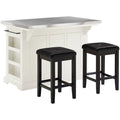 White Kitchen Island with Square Stools N871