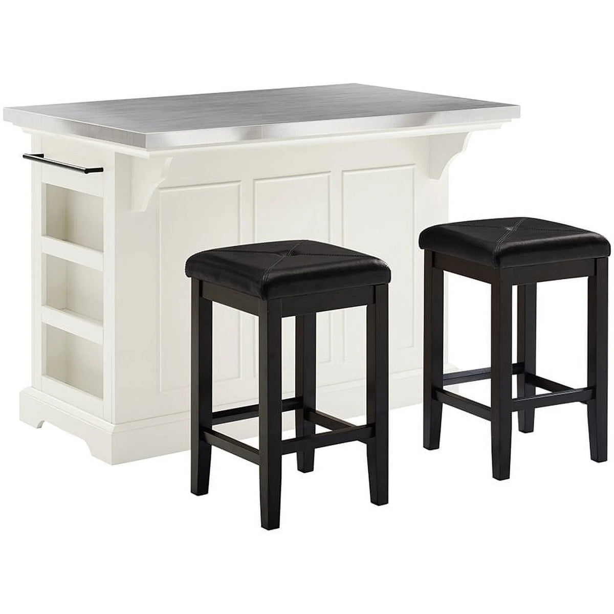 White Kitchen Island with Square Stools N871