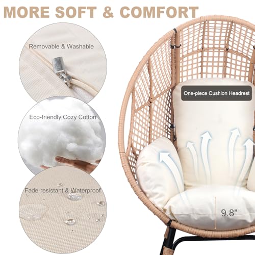 Oversized Wicker Egg Chair with Stand Cushion 500lbs Capacity U3309