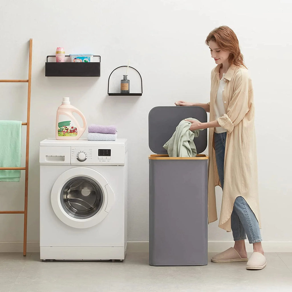 100L Laundry Basket with Lid Removable Bag Grey R4471