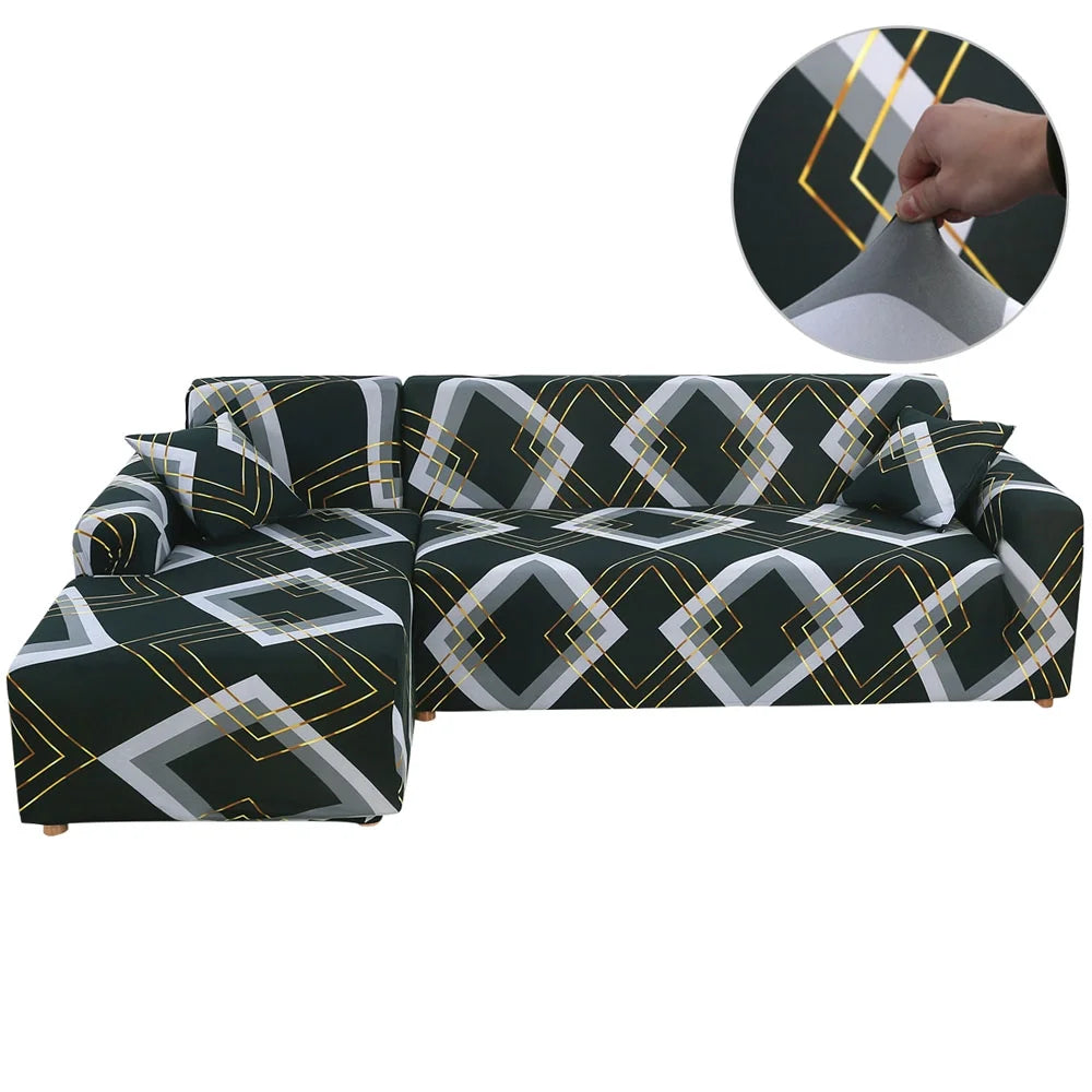 2 Pieces Polyester Fabric Stretch Slipcovers for L Shape Sectional Sofa W4771