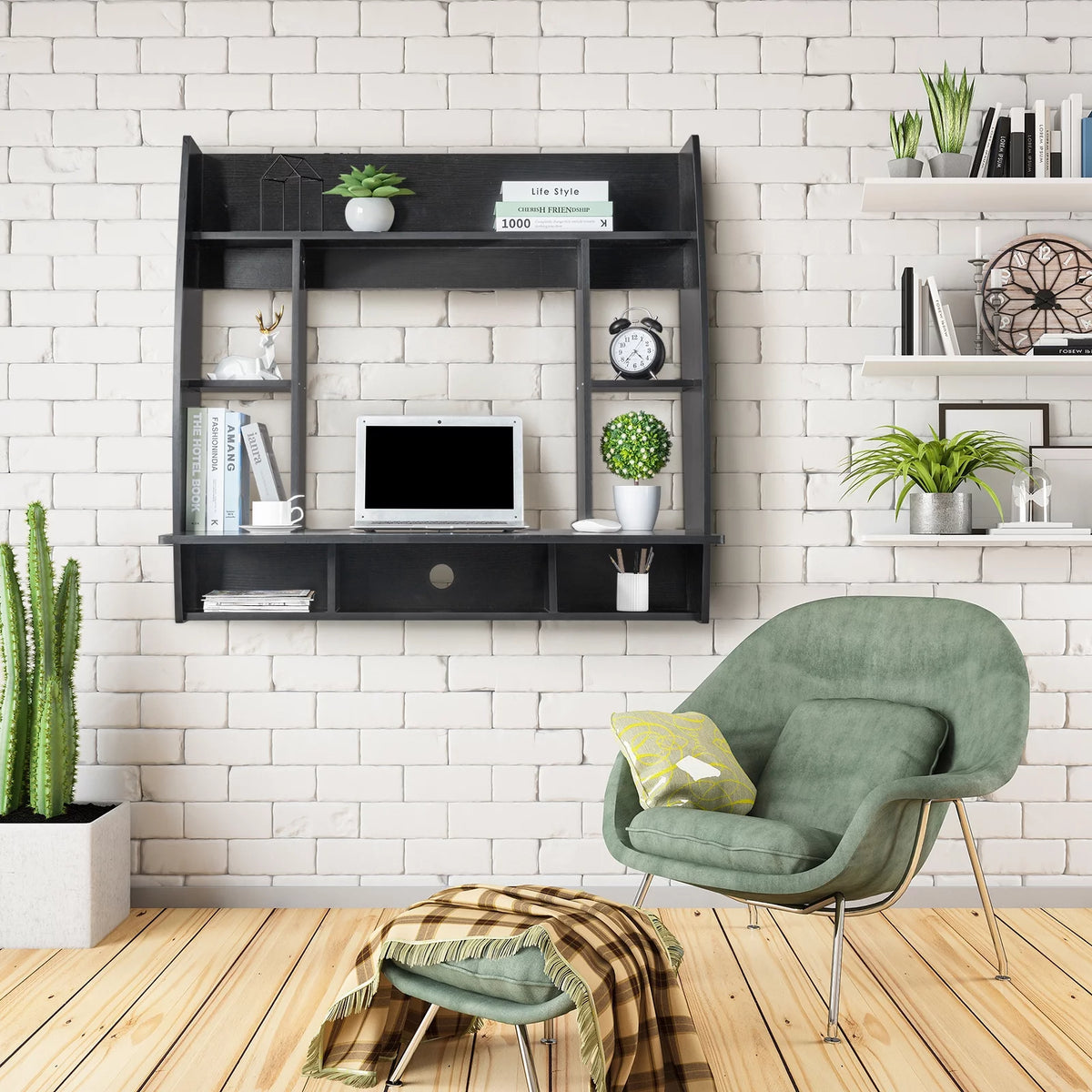Floating Wall Mounted Computer Desk with Storage I8951