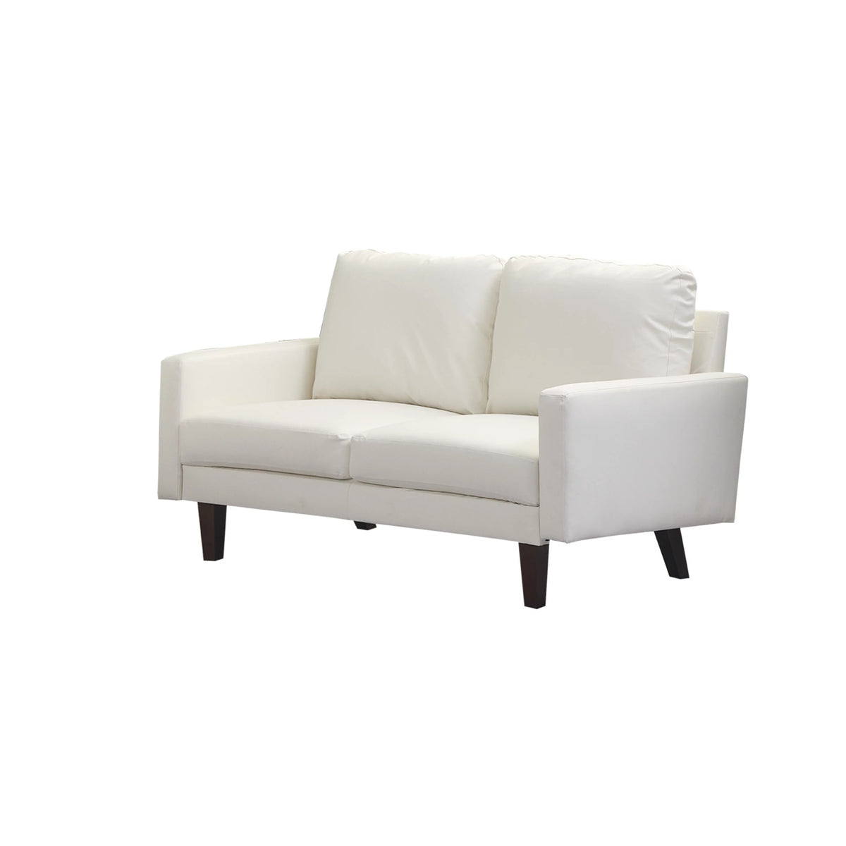 Beige Faux Leather Square Arm Loveseat P20564