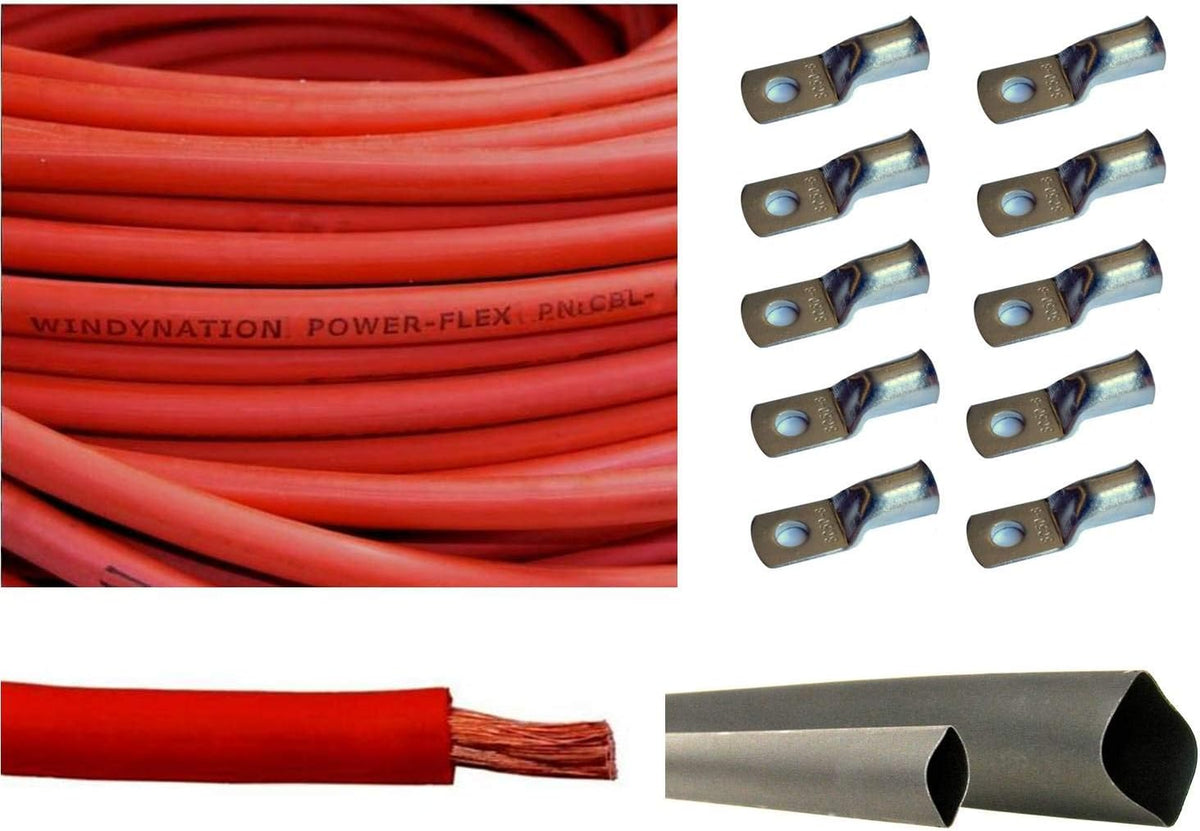 1/0 AWG 10 Feet Black Pure Copper Flexible Cable with Copper Cable Lug Terminal Connectors and Heat Shrink Tubing J15220