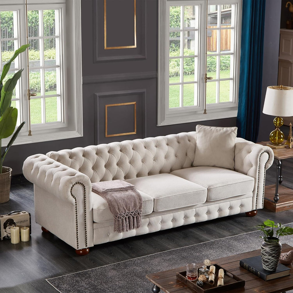 Beige Linen Chesterfield Sofa L23740