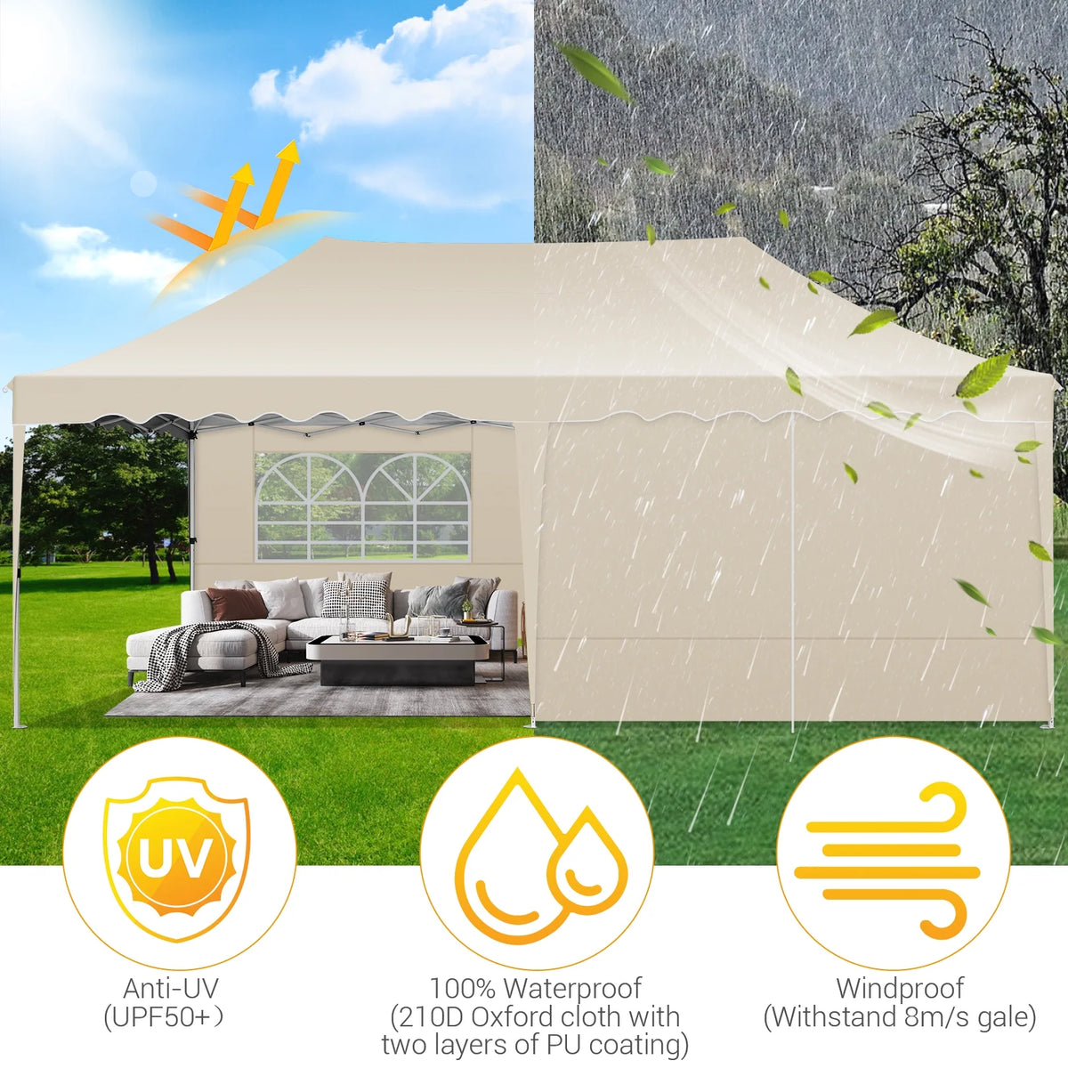 10' x 20' Pop Up Canopy Party Tent with Carry Bag, Khaki K1521