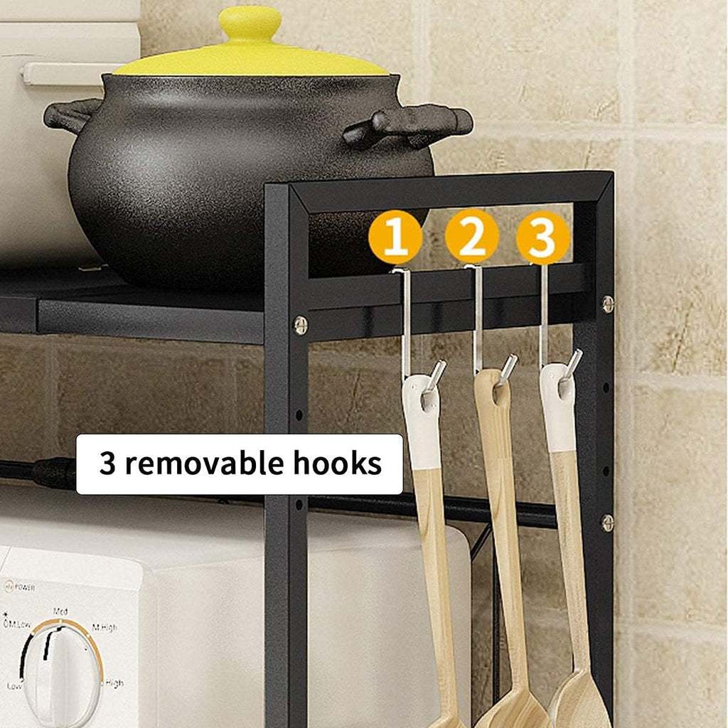 3-Tier Adjustable Heavy Duty Microwave Rack with 3 Hooks Carbon Steel Matte Black O62582