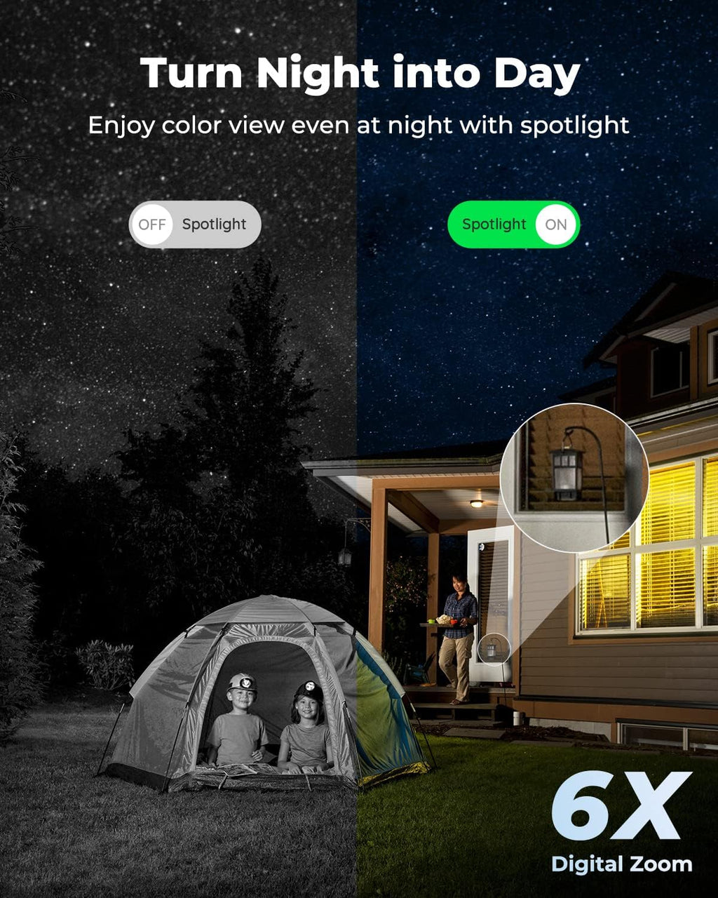 Wireless Battery Solar Powered 2K Resolution Security Camera with Spotlight G247739