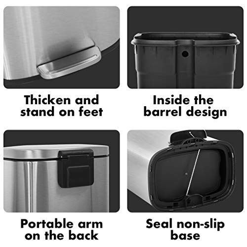 60 Liter Stainless Steel Step Trash Can with Inner Buckets and Hinged Lids G138