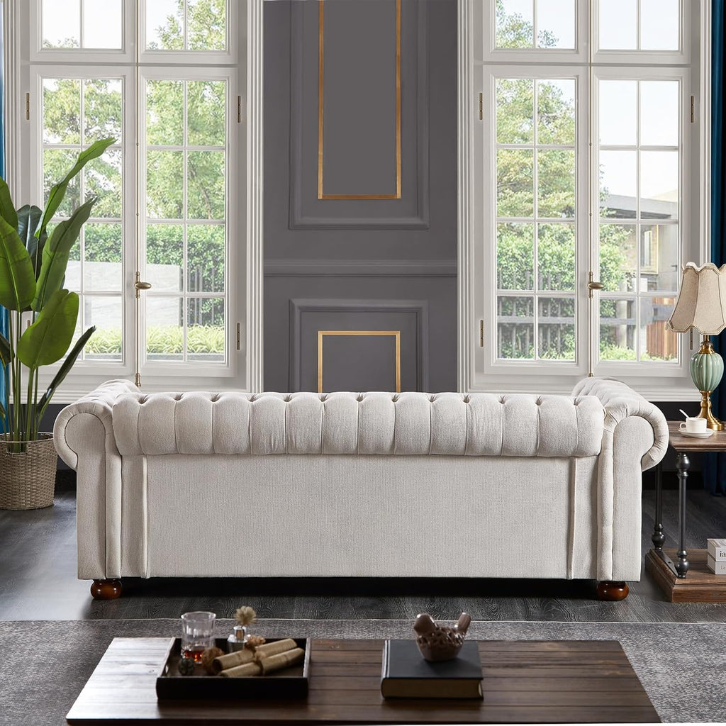 Beige Linen Chesterfield Sofa L23740