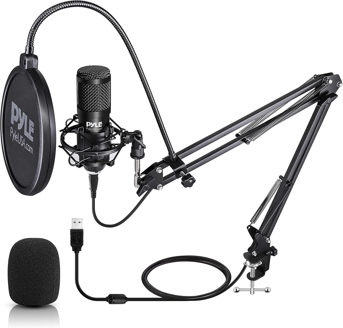 Black USB Cardioid Condenser Microphone Boom Arm Kit with Pop Filter M1335
