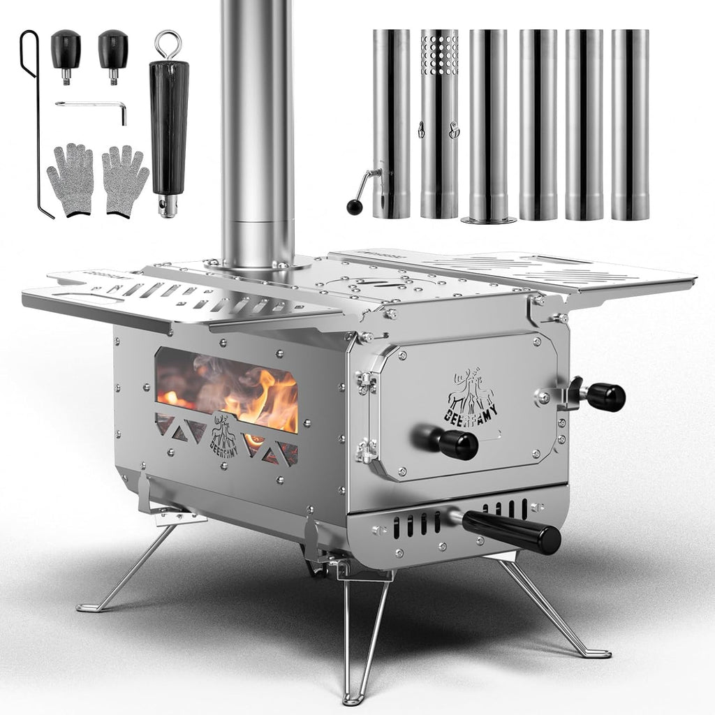 Portable Stainless Steel Tent Stove with 6 Chimney Pipes Y859483
