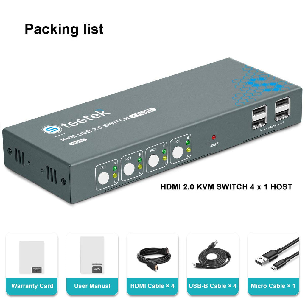 HDMI 4 Port 4K@60Hz USB KVM Switch with Cables A29584