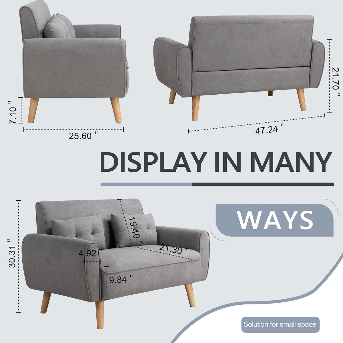 Dark Grey Fabric Upholstered 2-Seat Sofa I521023