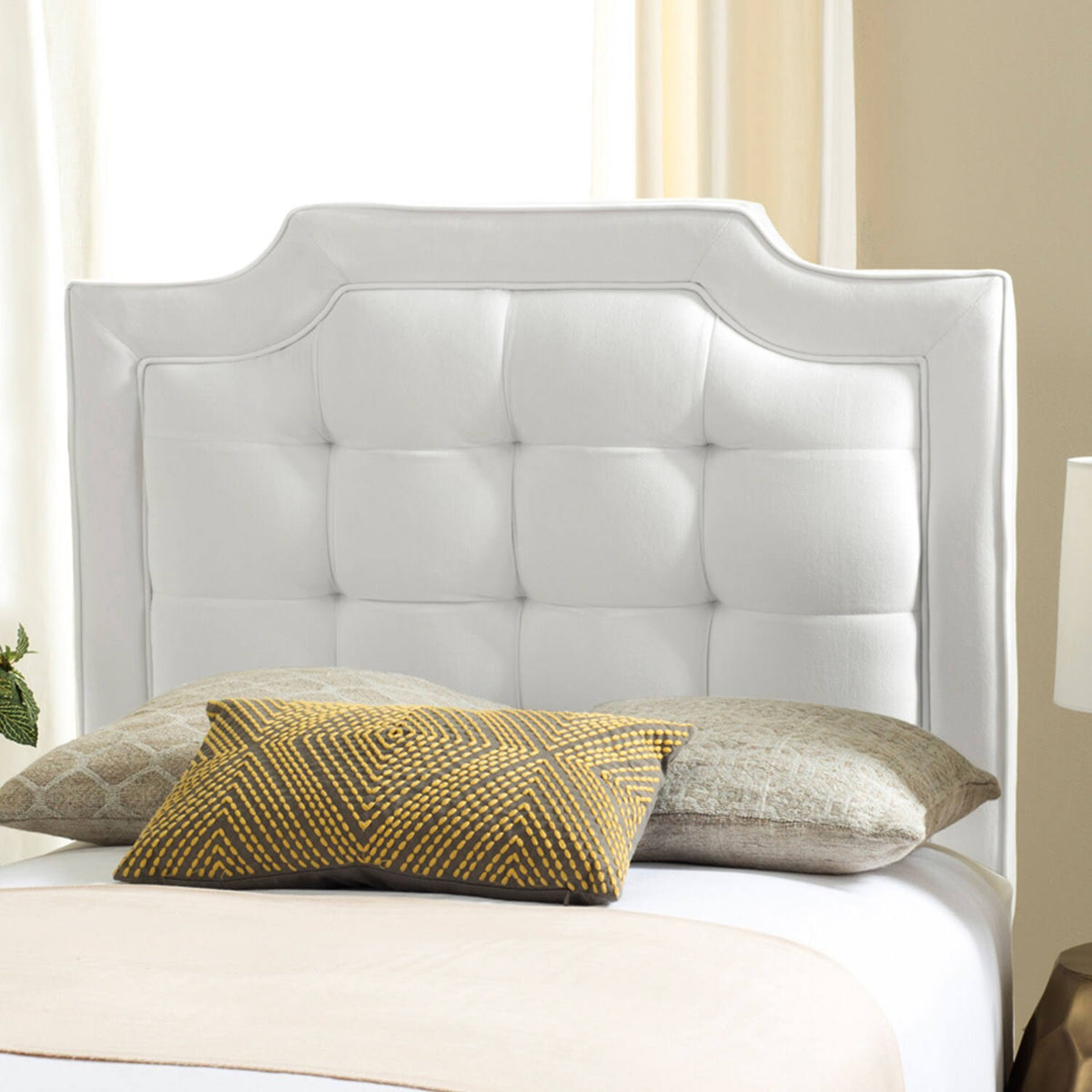 White Tufted Velvet Headboard T65644