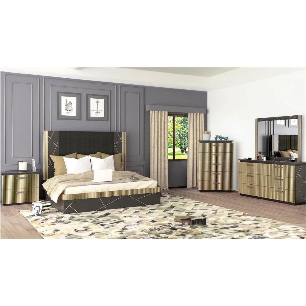 5-Drawer Wood Chest in Black/Gold O10691