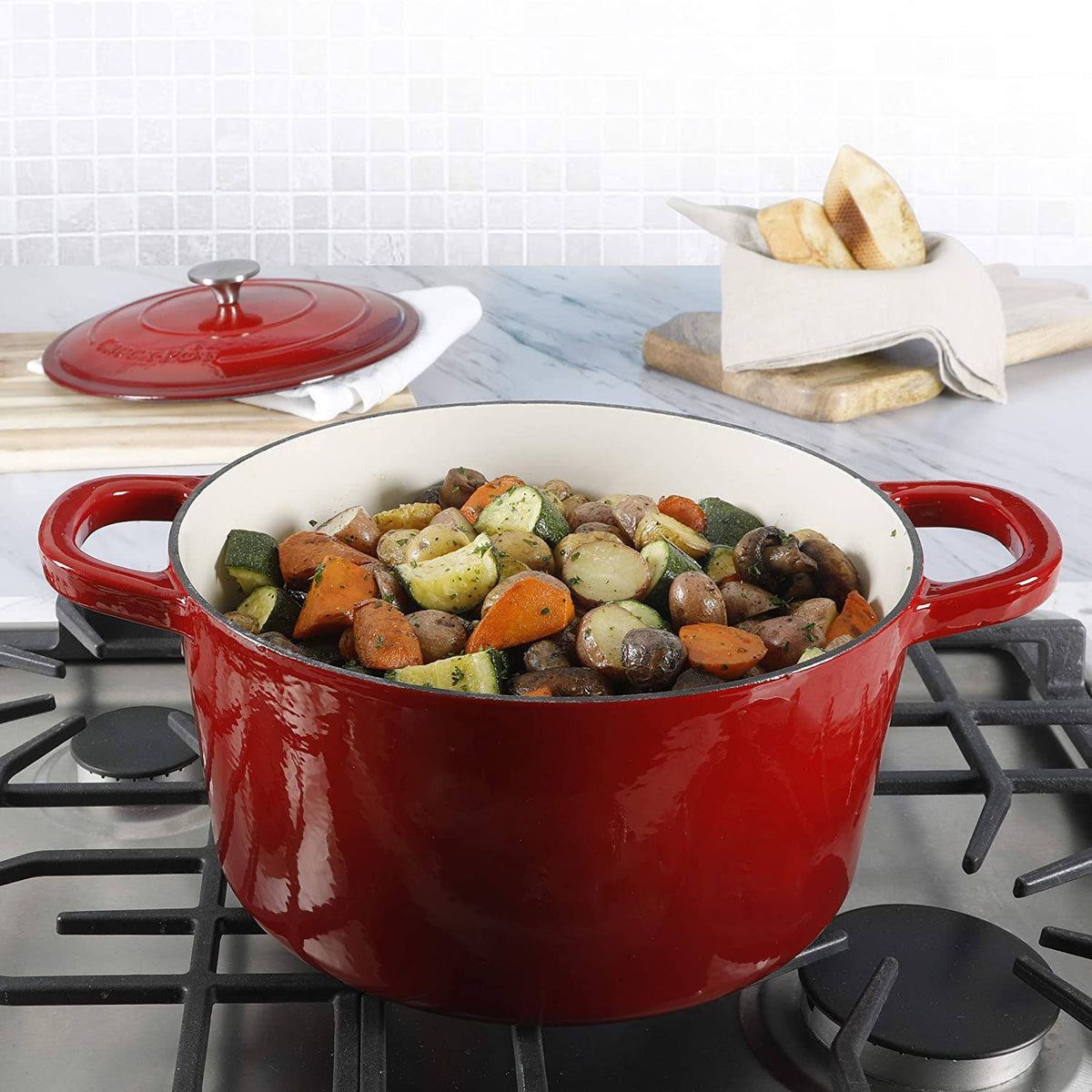 Scarlet Red 7-Quart Cast Iron Dutch Oven L596780
