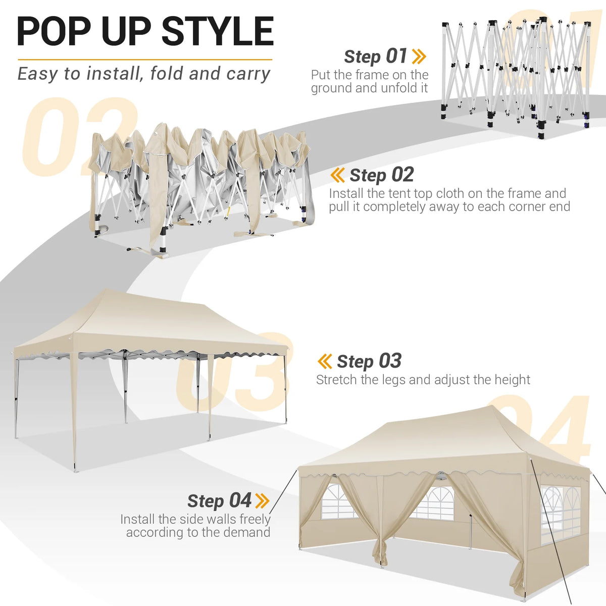 10' x 20' Pop Up Canopy Party Tent with Carry Bag, Khaki K1521