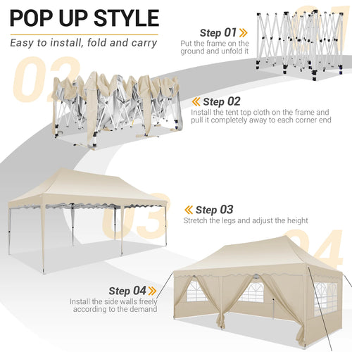 10' x 20' Pop Up Canopy Party Tent with Carry Bag, Khaki K1521