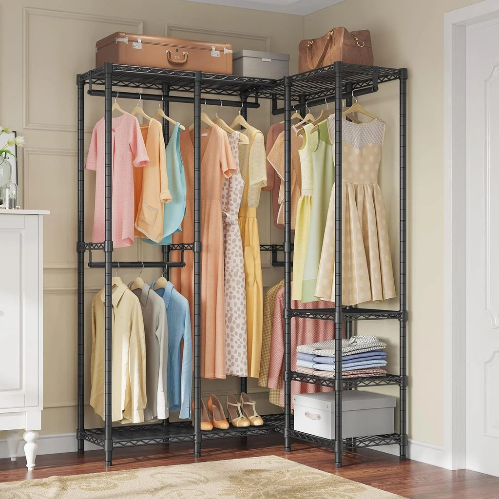 L Shaped Heavy Duty Metal Clothing Rack Black S81022