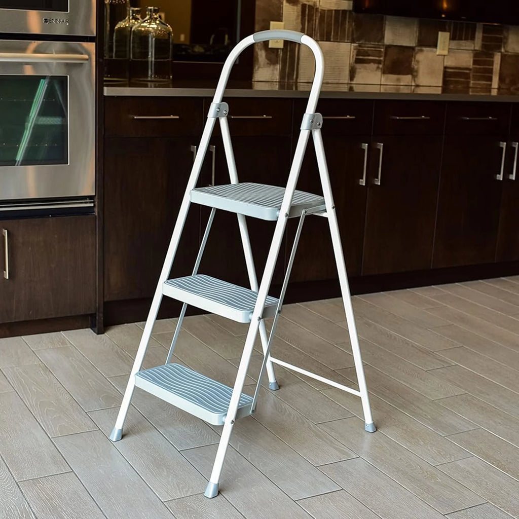 3 Step Folding Steel Step Stool, White F83174