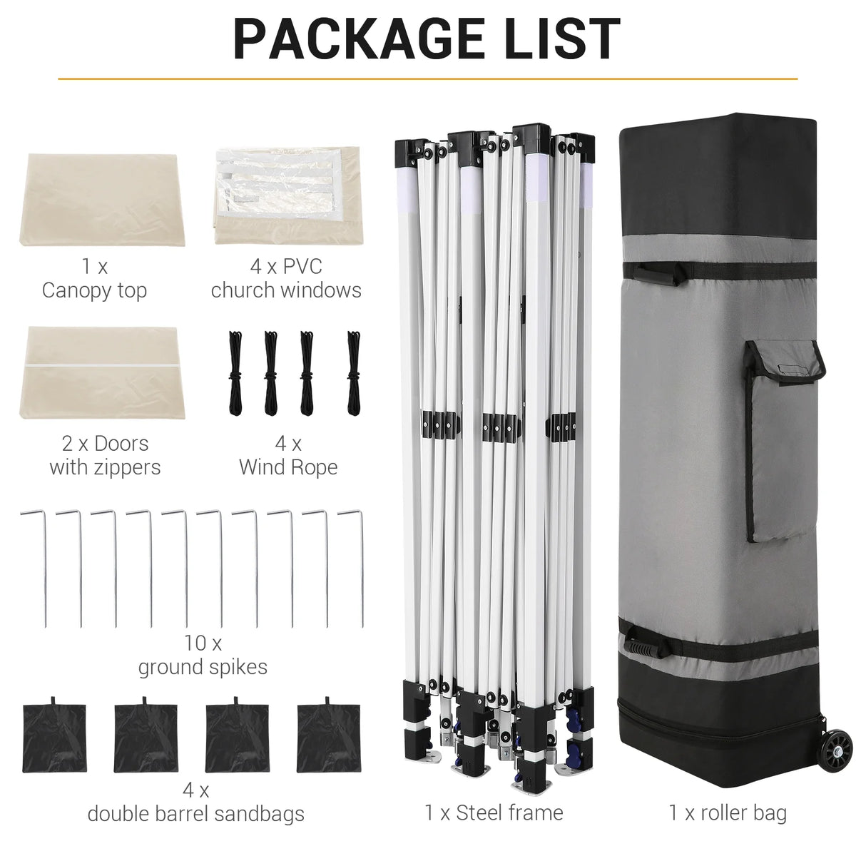 10' x 20' Pop Up Canopy Party Tent with Carry Bag, Khaki K1521
