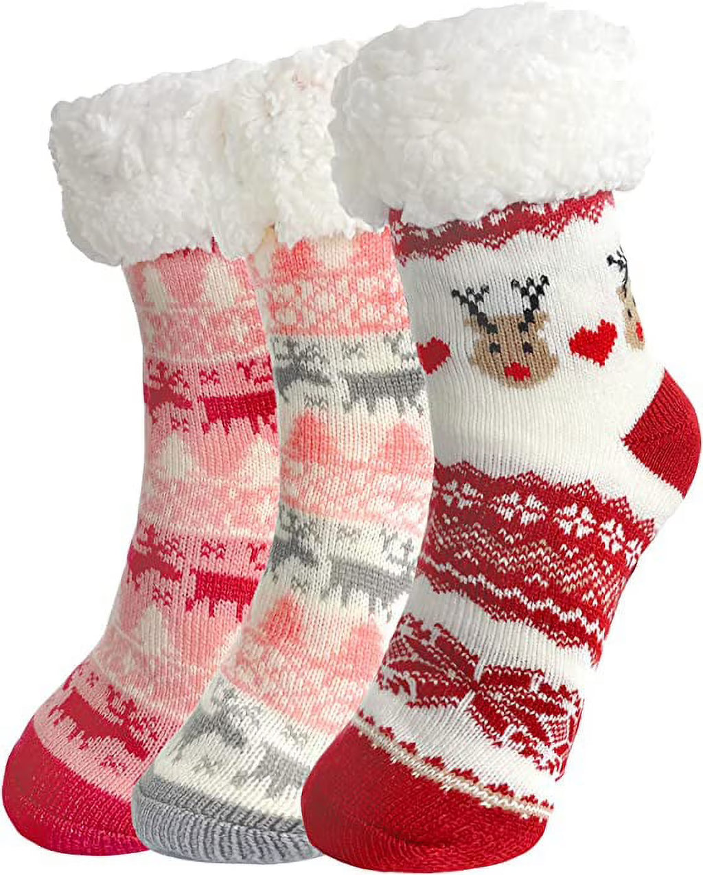 3 Pairs Non Skid Warm Thermal Plush Fuzzy Slipper Socks C297