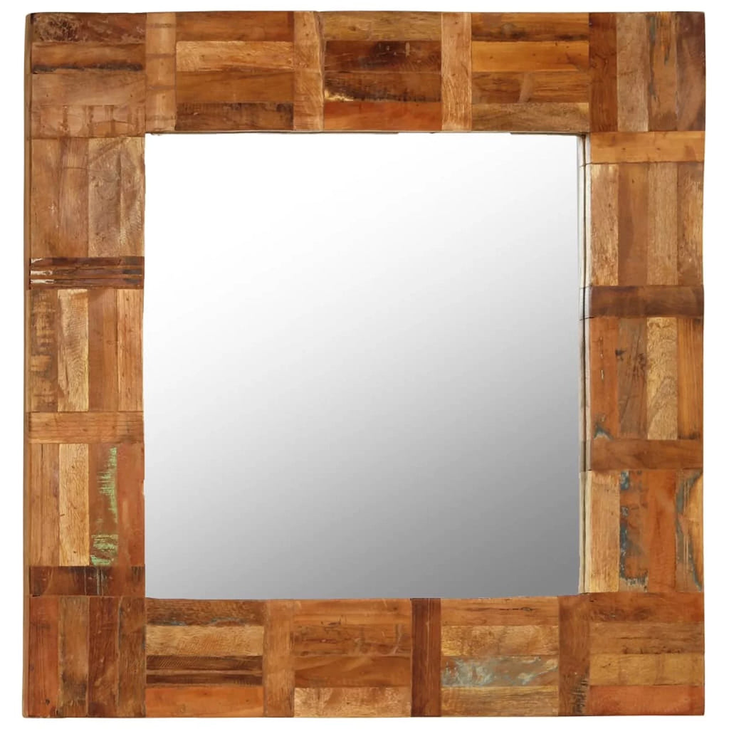 Reclaimed Wood Frame Glass Wall Mirror 23.6 x 23.6 Inches M434