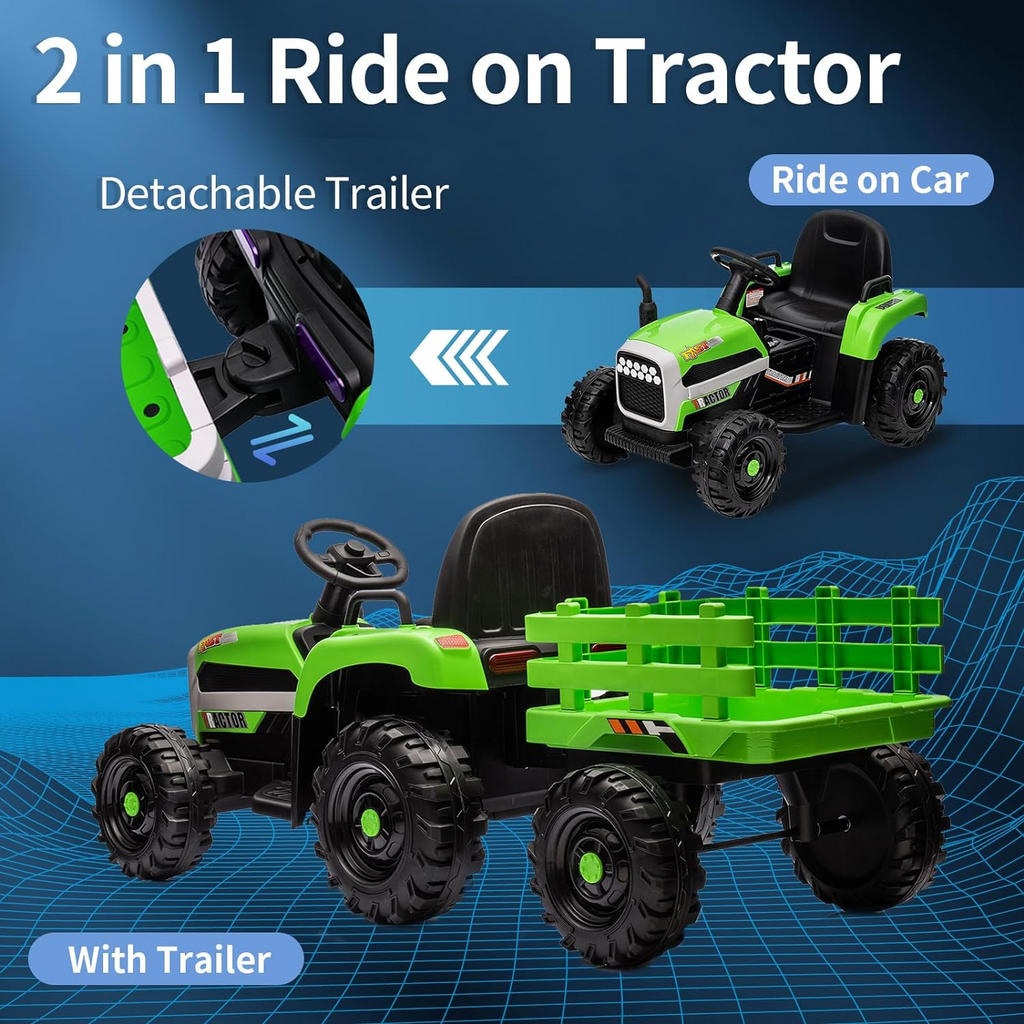 Green 12V 7AH Electric Tractor Ride on Car with Trailer J279608