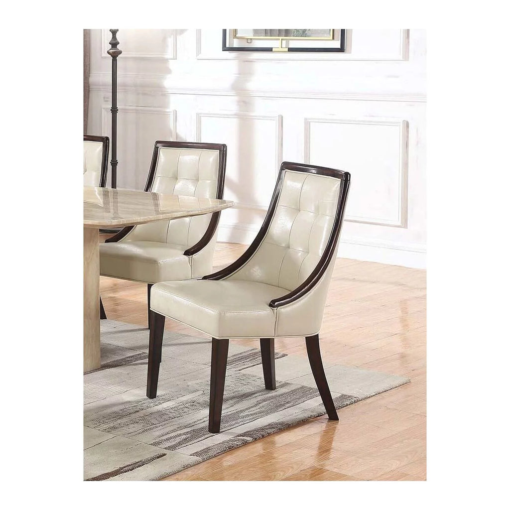 Ivory Espresso Faux Leather Dining Side Chairs Set of 2 G36953
